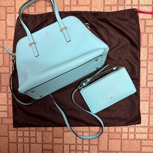 Kate Spade Light Blue Satchel and Wristlet Set